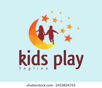 creative kids moon and stars logo design template