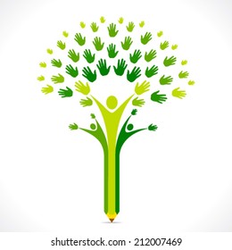 creative kids pencil hand tree design for support or helping concept vector