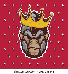 Creative King Gorilla Head Logo Design Illustration