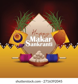 Cometas creativas y Ilustración vectorial firki para feliz sankranti makar