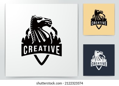 creative knight horse. chess with pine logo Ideas. Inspiration logo design. Template Vector Illustration. Isolated On White Background