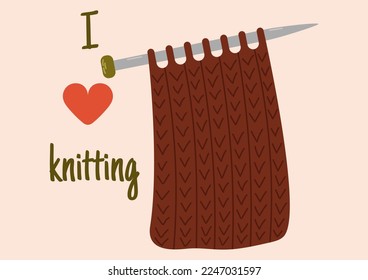 Creative knitted card with inspirational phrase. Poster design. Knitting hobby