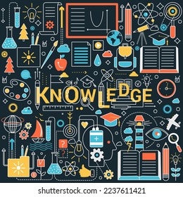 Creative knowledge power. Gaining new skills, learning process, discovery and self development vector monocolor illustration