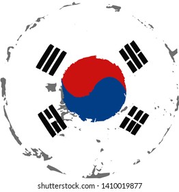 Creative Korea flag on round and grunge backdrop.