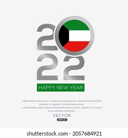 Creative Kuwait Flag Design with 2022 Year, Happy new Year.