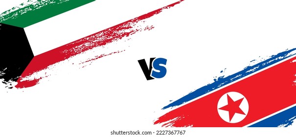 Ilustración de la bandera de la escoba de Kuwait Creative vs Corea del Norte. Estilo de pincel artificial dos indicadores de país fondo de relación