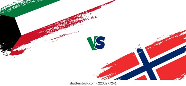 Creative Kuwait vs Norway brush flag illustration. Artistic brush style two country flags relationship background