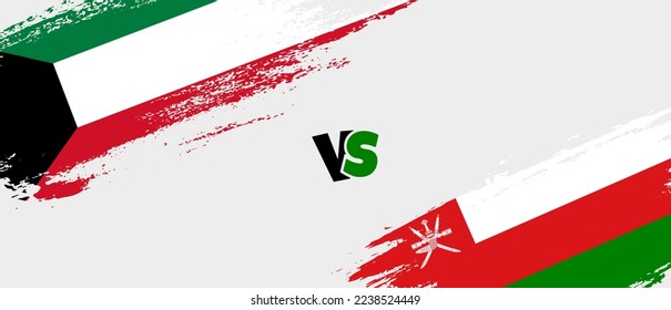 Creative Kuwait vs Oman brush flag illustration. Artistic brush style two country flags relationship background