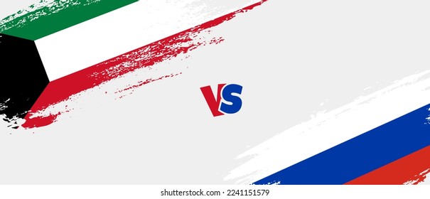 Creative Kuwait vs Russia brush flag illustration. Artistic brush style two country flags relationship background