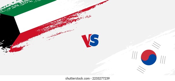 Ilustración de la bandera del pincel de Kuwait Creative vs Corea del Sur. Estilo de pincel artificial dos indicadores de país fondo de relación