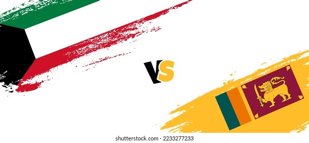 Ilustración de la bandera de Creative Kuwait vs Sri Lanka. Estilo de pincel artificial dos indicadores de país fondo de relación