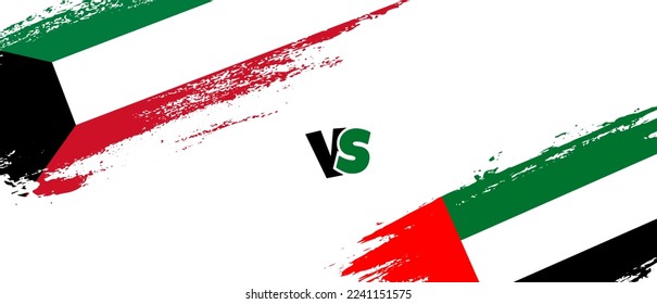 Creative Kuwait vs United Arab Emirates brush flag illustration. Artistic brush style two country flags relationship background