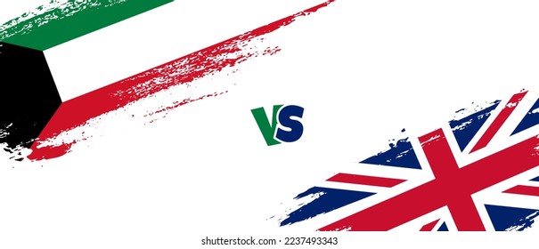 Creative Kuwait vs United Kingdom brush flag illustration. Artistic brush style two country flags relationship background