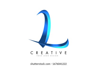 Creative L letter logo with Blue 3D bright Swashes. Blue Swoosh Icon Vector Illustration.
