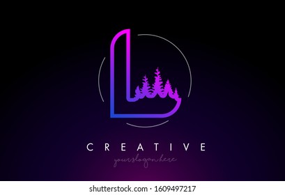 Creative L Letter Logo Idea With Pine Forest Trees. Letter L Design With Pine Tree on TopVector Illustration.