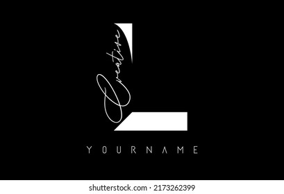 Logotipo creativo L con cortes y diseño de concepto de texto escrito a mano. Carta con diseño geométrico. Ilustración vectorial con letra y corte creativo.