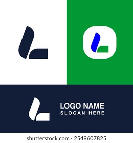 Logotipo creativo en forma de L, iconos y gráficos de letras.