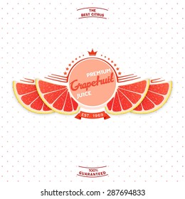 Creative label and emblem for products with stylized grapefruit slice shaped like a wings. Premium quality citrus juice