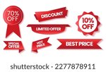 Creative labels set vector illustration. Price tags, red ribbon banners. Stickers for tags, labels sale posters and banners sticker icons templates.