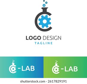 Creative Laboratory Logo Design with Gear and Flask. C Lab Logo
