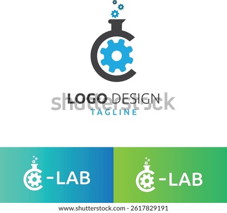 Creative Laboratory Logo Design with Gear and Flask. C Lab Logo
