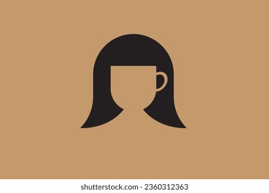 Creative lady face with cup of coffee for cafe bar restaurant logo