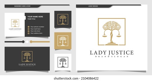 Creative lady justice logo design inspiration and businnes card Premium vektor