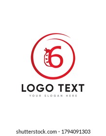 Creative ladybug themed number type 6 logo template, Vector logo for business and company identity 