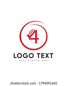 Creative ladybug themed number type 4 logo template, Vector logo for business and company identity 