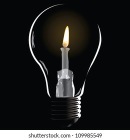 Creative with a lamp, burning fire inside the bulb. Vector illustration.