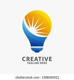Creative lamp logo design with spark light