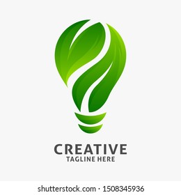 Creative lamp logo in nature leaf design