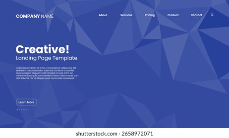 Creative landing page background with blue low poly geometric shapes ideal for websites, apps, banners, and presentations in a clean and professional design layout.