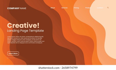 Creative landing page background in warm orange tones with abstract layered fluid shapes perfect for websites banners and modern digital presentations.