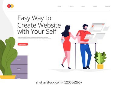 Creative landing page website design concept create your website with easy way. Vector illustrations. modern flat style.
