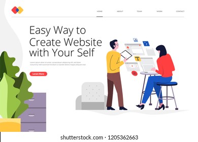 Creative landing page website design concept create your website with easy way. Vector illustrations. modern flat style.