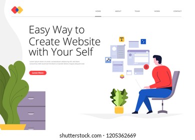 Creative landing page website design concept create your website with easy way. Vector illustrations. modern flat style.
