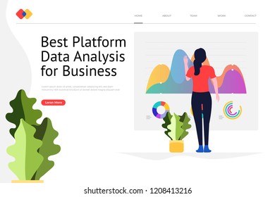 Creative landing page website design concept the best platform for data analysis for business. Vector illustrations. modern flat style.