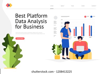Creative landing page website design concept the best platform for data analysis for business. Vector illustrations. modern flat style.