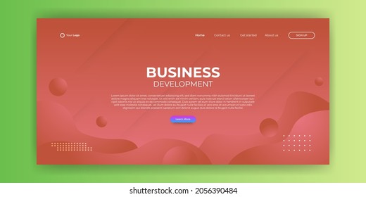 Creative landing page website web design business project development. 3D colorful abstract geometric banner layout mock up. Corporate landing page block vector illustration template.