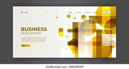 Creative landing page website web design business project development. 3D colorful abstract geometric banner layout mock up. Corporate landing page block vector illustration template.