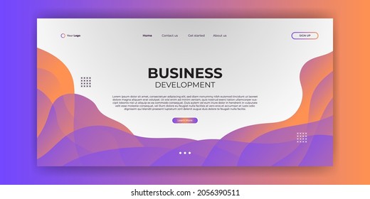 Kreative Landing Page Website Web Design Business-Projektentwicklung. 3D-farbige abstrakte geometrische Bannerlayout-Mock-up. Corporate Landepage Block Vektorgrafik Vorlage.