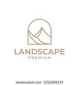 Creative landscape desert line logo design vector illustration symbol icon