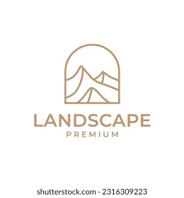 Creative landscape desert line logo design vector illustration symbol icon