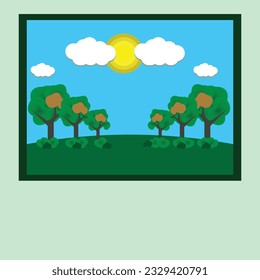 Diseño de ilustraciones paisajísticas creativas "Trees sun nuds and sky wallpaper design"