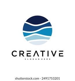 Diseño creativo del logotipo de la onda del mar del paisaje. Vector Premium