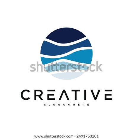 Creative landscape sea wave logo design. Premium Vector