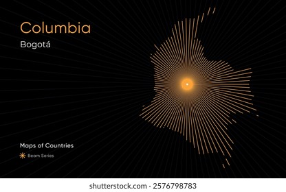 Creative Laser Map of Columbia with Bogota as the Center	