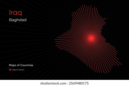 Creative Laser Map of Iraq with Baghdad as the Center	