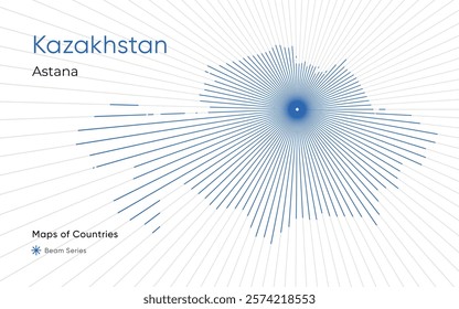 Creative Laser Map of Kazakhstan, Qazaqstan, Qazaq Eli with Astana as the Center	